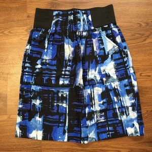 High-waisted Black, White & Blue Patterned Skirt (Le Chateau - xxs)